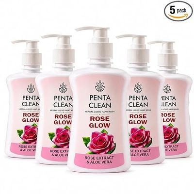 Rose Glow Liquid Hand Wash | Rose Extract & Aloe Vera | Moisturizing Formula | Germ Protection | Deep Cleansing Hand Soap for Kitchen, Bathroom & Office | 250ml Each (Pack of 5)