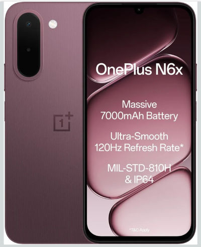 OnePlus N6x | 4GB+128GB | Burgundy Red | 7000mAh Battery | Power for Days | 48-Months Smoothness | Smooth 120Hz Display | Largest 5300mm2 Cooling System | Military-Grade Durability