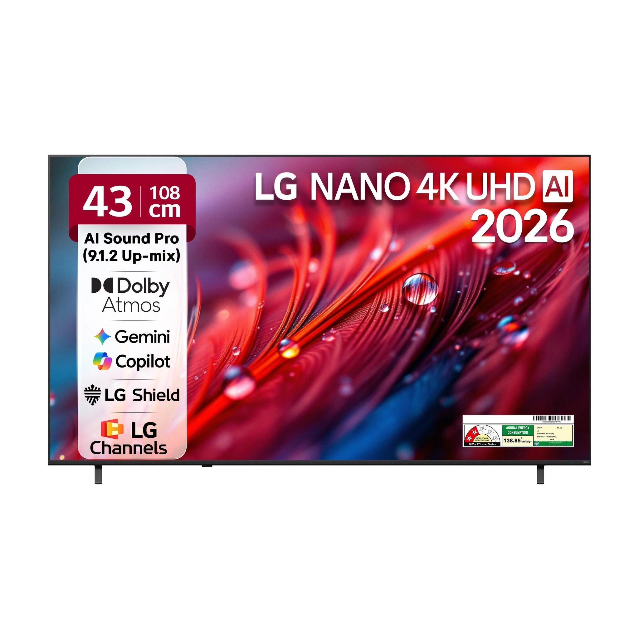 LG 108 cm (43 inch) Ultra HD (4K) LED Smart WebOS TV 2026 Edition with NANO Detail Enhancer, HDR10 Pro, 4K Super Upscaling Alpha7 AI Processor 4K Gen9,