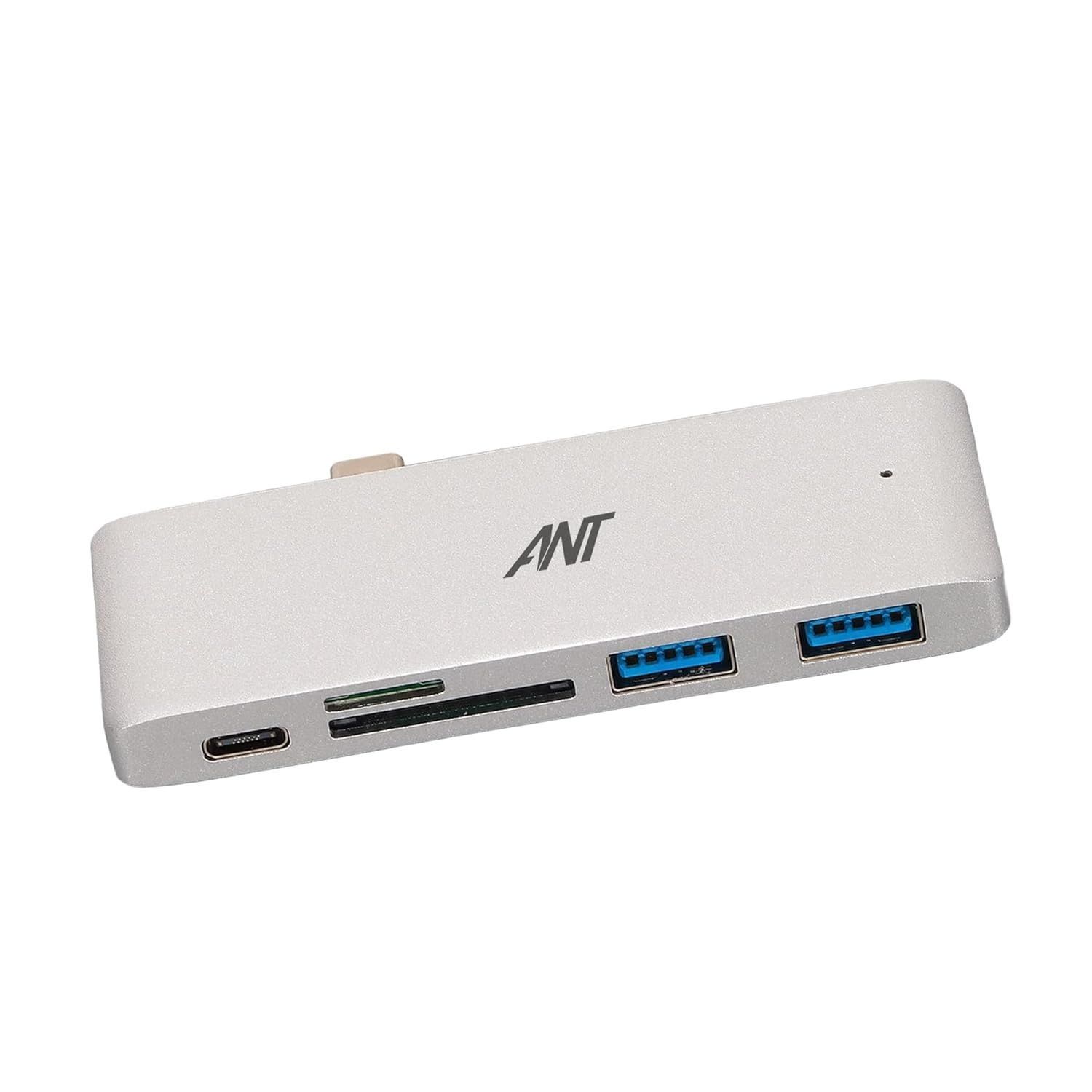 Ant Booster MAK 01 USB Hub - 4-Port USB 3.0 Splitter in Silver | High-Speed 5Gbps Data Transfer, Lightweight & Compact for Laptop, PC, MacBook, Windows & More