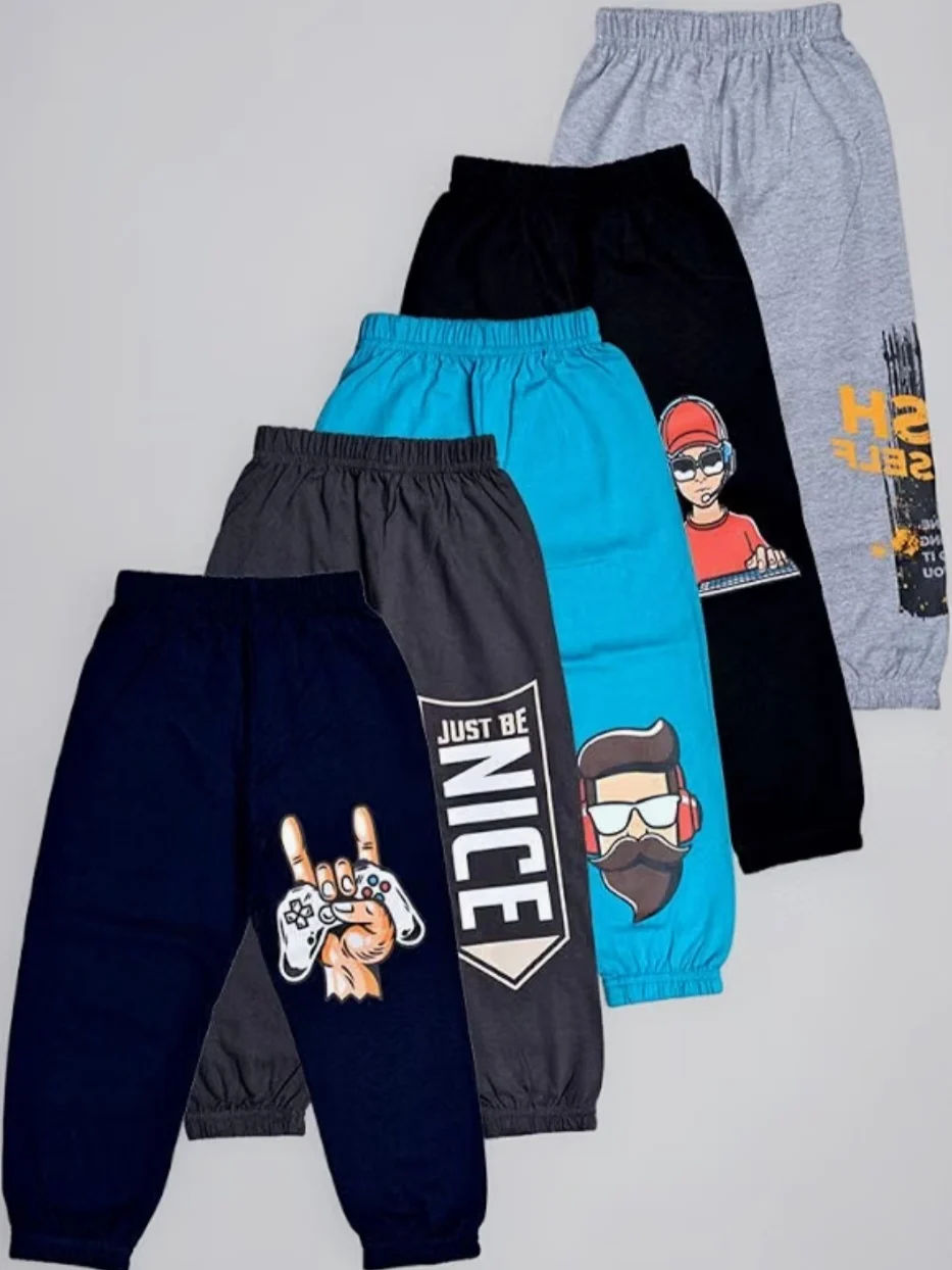 T2F Boy's Cotton Regular Fit Printed Track Pants (Pack fo 5)