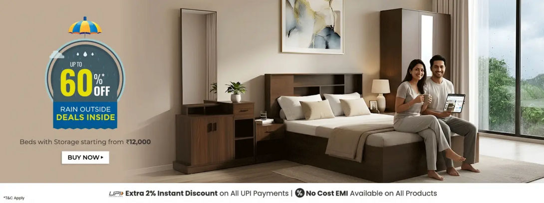 Rain Outside, Deals Inside | Upto 60% Off* | Extra 2% instant Discount on UPI