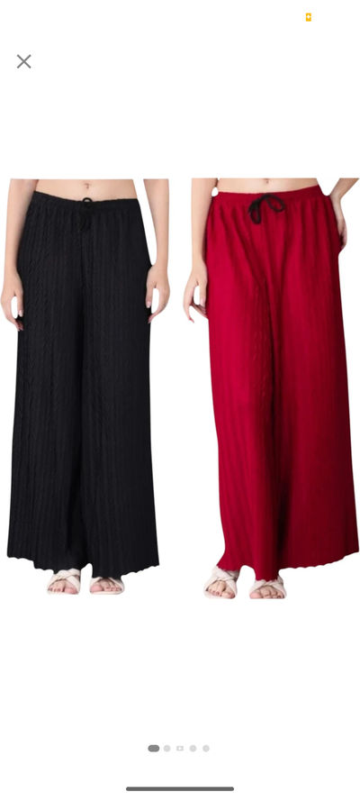 Loot :-Pack of 2 Women Regular Fit Red, Black Polyester Trousers