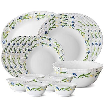 Larah by Borosil Cripper Fluted Series Opalware Dinnerset | 21 Pieces for Family of 6,White