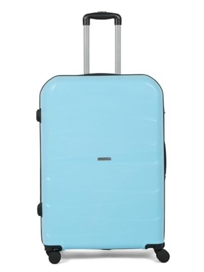 Teakwood Medium Check in Size 8 Wheels Trolley Bag, Hard Cabin with Zipper Closure (Medium, Sky Blue)