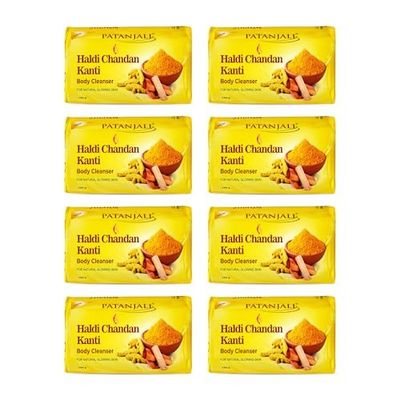 Patanjali Haldi Chandan Kanti Body Cleanser Soap for Men and Women(150g, Pack of 8), Nourishing & Moisturizing, Natural Aloe Vera Soap for Soft Skin