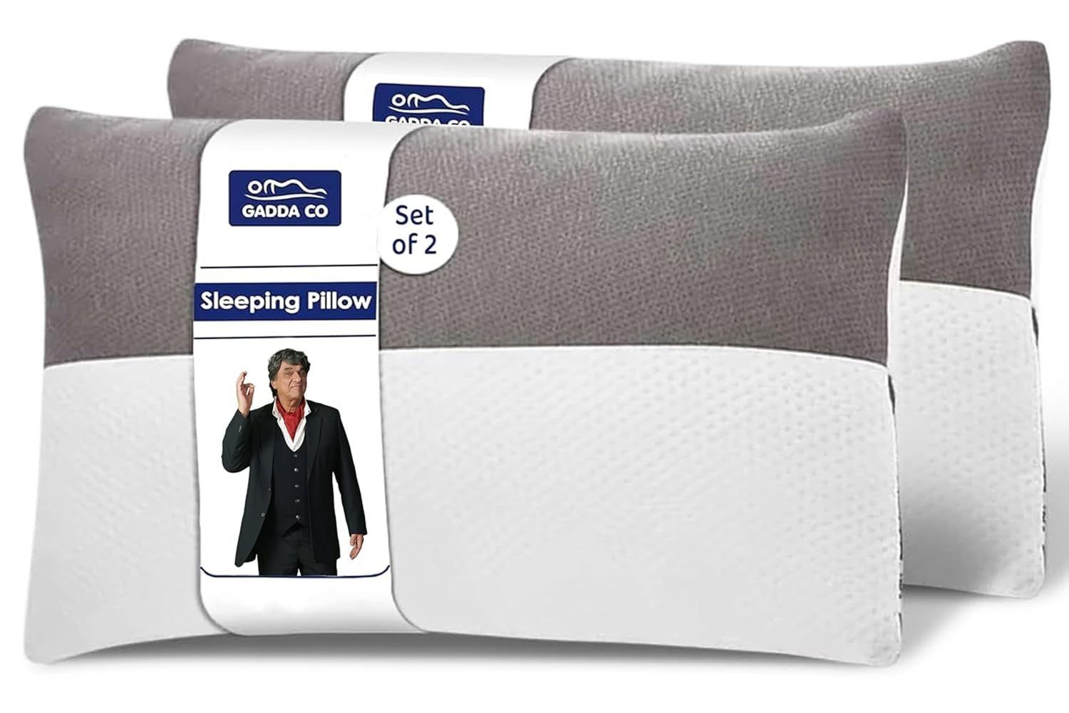 GADDA CO Hollow Sleeping Fiber Pillow with Zip | Set of 2| Height Adjustable Sleeping Bed Pillow, Soft and Fluffy | White and Grey, Standard Size with 3 Months Warranty
