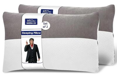 GADDA CO Hollow Sleeping Fiber Pillow with Zip | Set of 2| Height Adjustable Sleeping Bed Pillow, Soft and Fluffy | White and Grey, Standard Size with 3 Months Warranty