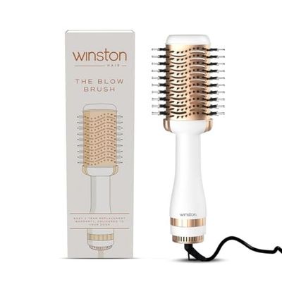 Winston 2-in-1 Hair Styling Blow Brush for Women - 1200 Watts | with Charcoal Bristles for Salon-Quality Volume and Shine (White) - 1-Year Warranty