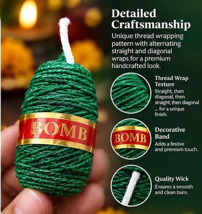 Sutli Bomb Shaped Decorative Candles for Diwali Decoration (Pack of 6) |