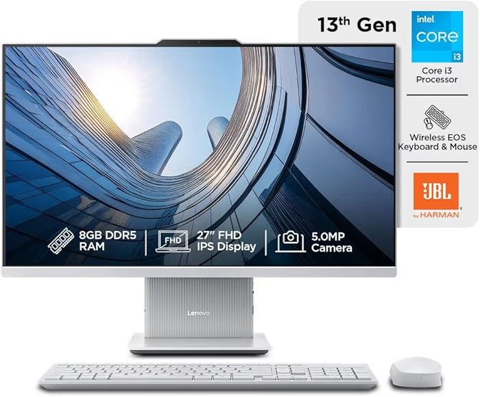 Lenovo IdeaCentre AIO Intel Core i3-1315U 27" FHD IPS (8GB RAM/512GB SSD/Win11/Microsoft 365 Basic + Office Home 2024/Wireless EOS Keyboard & Mouse,Grey)