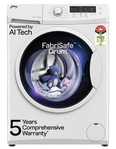 Godrej 6.5 kg Al Powered, FabriSafe Drum, Eco Wash Fully Automatic Front Load White (WFEON CRS 6510 5.0 FKEDM E GLWH)