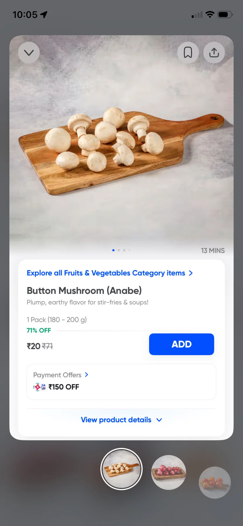 Button Mushroom (Anabe) on Instamart