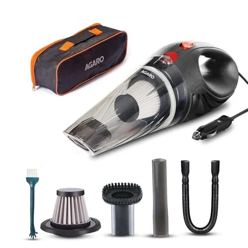 AGARO Car Vacuum Cleaner, Portable, Handheld, 12V DC /106W, 4.5KPA Power Socket, 14.7ft Long Cord,Stainless Steel Filter, Black CV1077