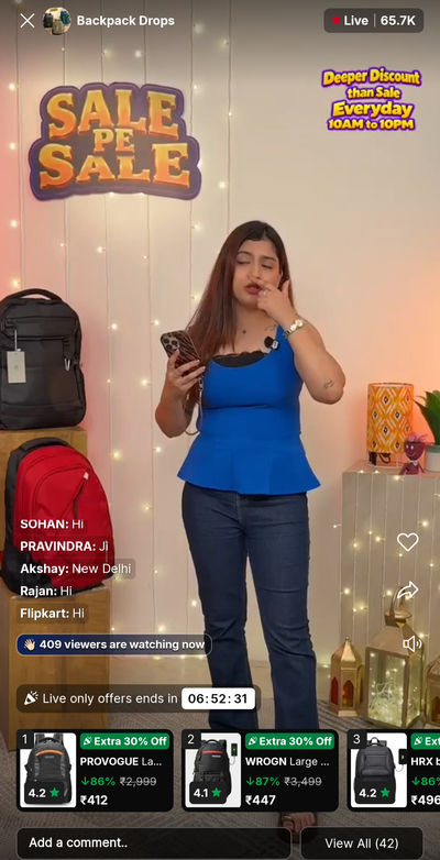 Flipkart LiveShop+ : Extra 30% on Backpacks & Clothing