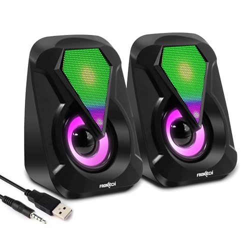 FRONTECH 2.0 USB Powered Multimedia Speakers with RGB Lights | 2 x 3W Drivers (5.2 cm) | AUX Connectivity | for Laptop, PC, Mobile | 1 Year Warranty (SW-0076, Black)