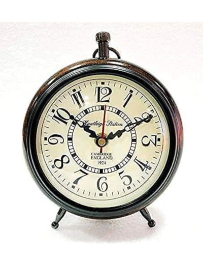 Handmade Antique Wooden Table Top Clock Desk Clock