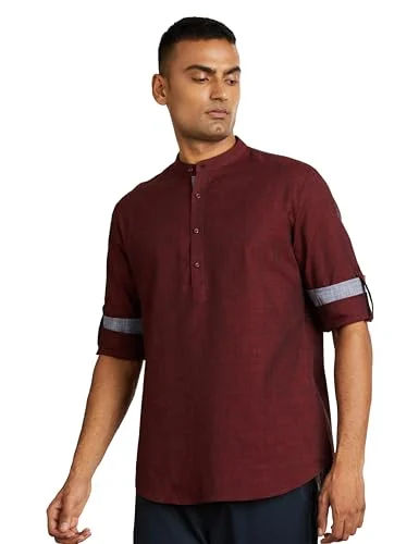 Amazon Brand - Symbol Men's Solid Cotton Slub Short Kurta (Regular Fit)