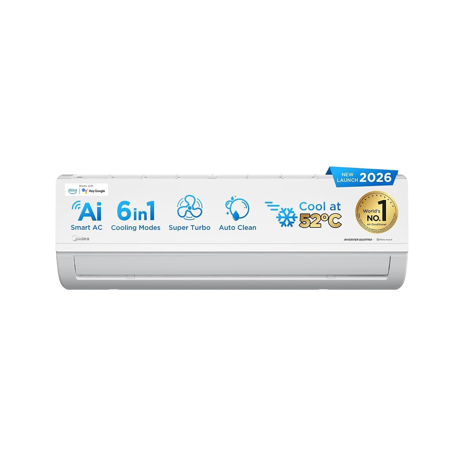 Midea 1.36 Ton 3 Star Inverter Split AC, MAI18SD3R36W0/MAI18SD3R36W1 2026 Model,Copper Condenser,Wi-Fi & 6-in-1,52°C Heavy Duty Cooling,HD+PM 2.5 Filter