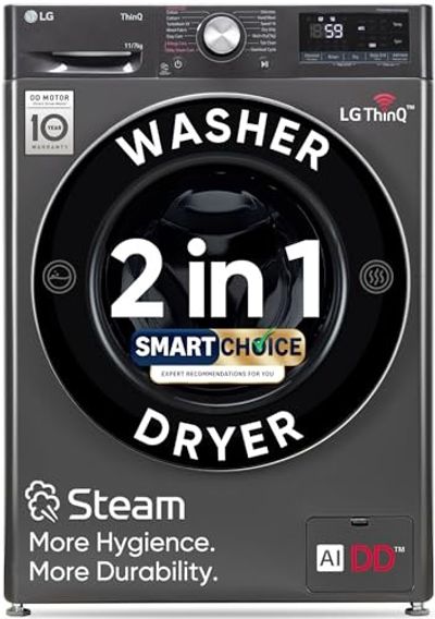 LG Smart Choice,11 Kg (Wash)/7 Kg (Dry), 6 Motion DD & Wi-Fi Front Load Fully Automatic Washer Dryer (FHD1107SWM, Intelligent & Convenient Fabric Care, Middle Black)