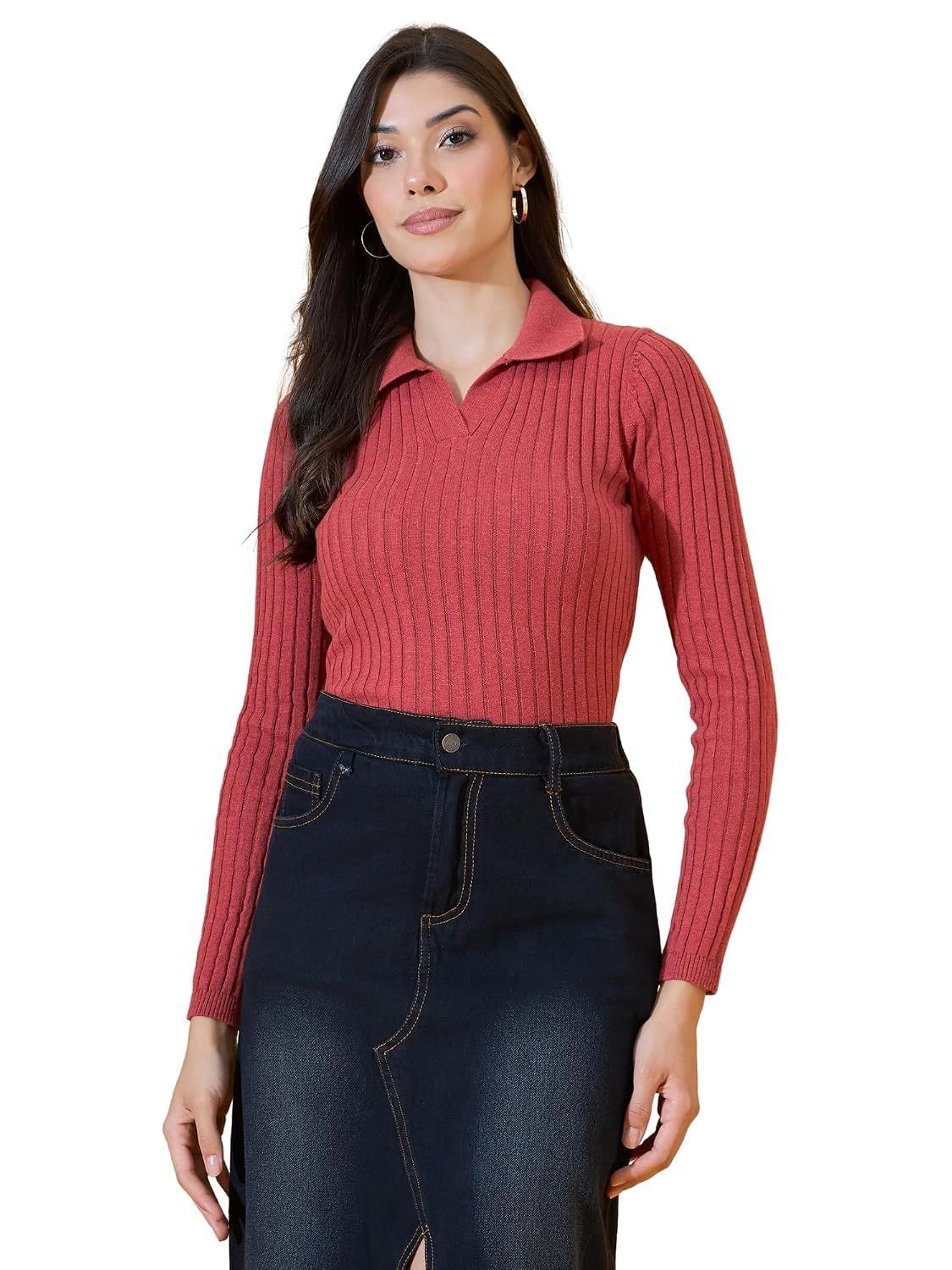 98 Degree North Women Spread Collar Sweater-G1571-BLACK