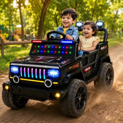 Jeepster EV Car for Kids | Big Electric Car with Music & LED Lights | Dual Motor, 12V Rechargeable Battery | Parental Control, Foot Accelerator Electric Ride On Car for Kids 2-8 Yrs (Black)
