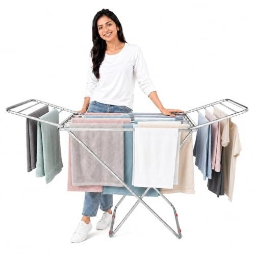 Lifelong Stainless Steel Butterfly Cloth Dryer Stand | Foldable, Portable & Rust-Resistant Clothes Drying Rack | Indoor & Outdoor Laundry Stand with Multiple Rods for Quick Drying |Space-Saving Design