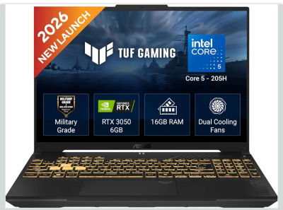 ASUS TUF F16 (2026),Intel Core 5 205H (Series 2),RTX 3050-6GB,16GB RAM (Upgradeable),512GB SSD,FHD+,16"(40 cm),Win 11,M365 Basic(1Y),Office 2024,Mecha Gray,2.2 Kg,FX607VJR-TU325WS,Gaming Laptop