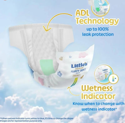 Little's Premium New Born Baby Diaper Pants Style (NB) | Upto 5 kg | 40 Count - Pack of 1 | FluffySoft Baby Diapers with Leakage Guard, Wetness Indicator & 12 Hours Absorption