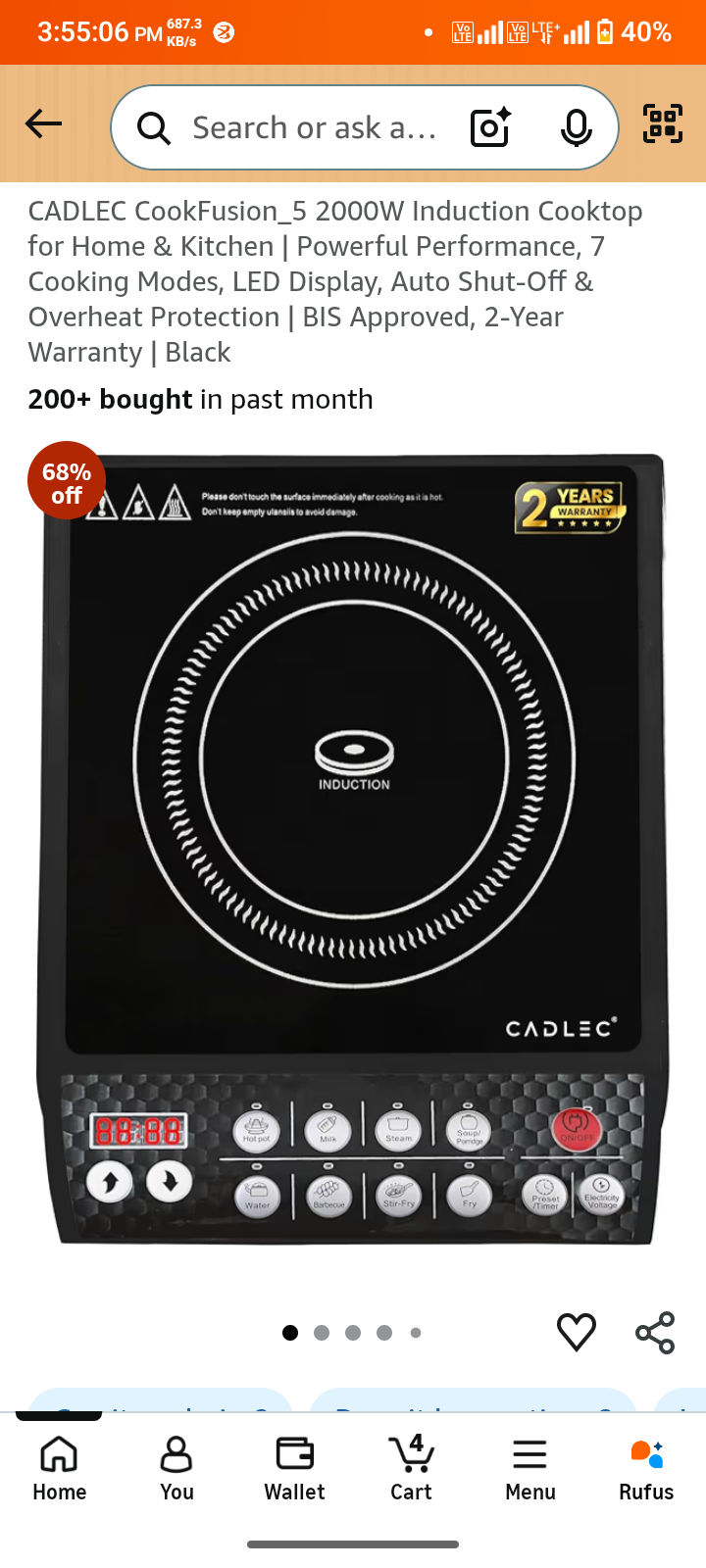 CADLEC CookFusion_5 2000W Induction Cooktop for Home & Kitchen