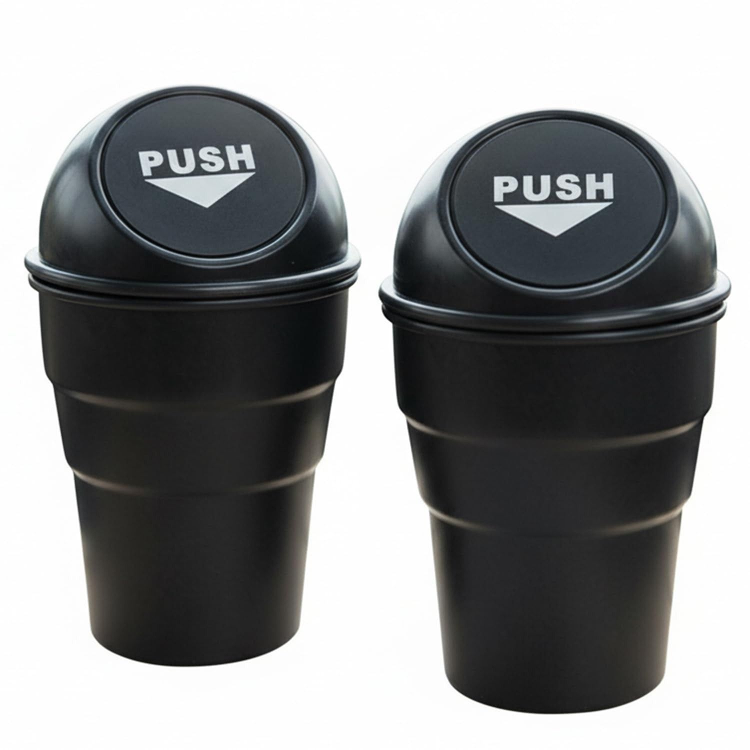 XML Mini Car Dustbin with Black Push-Lid Design for Office Home Kithcen Automotive Accessories Cup Holder Garbage Can Mini Trash Can Multi-Purpose Bucket 20cm small Stylist Black (PACK OF 2)
