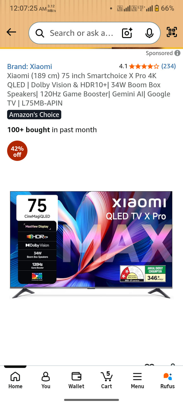 Xiaomi (189 cm) 75 inch Smartchoice X Pro 4K QLED | Dolby Vision & HDR10+| 34W Boom Box