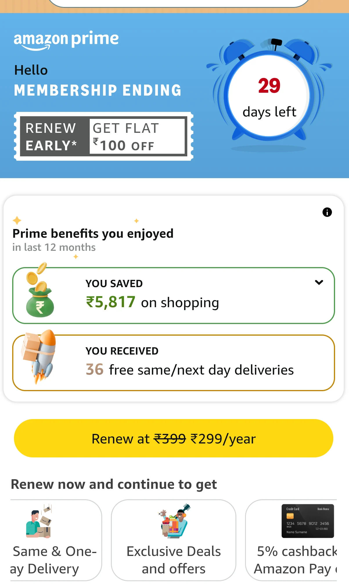 Amazon Prime 1-Year Renewal at ₹299