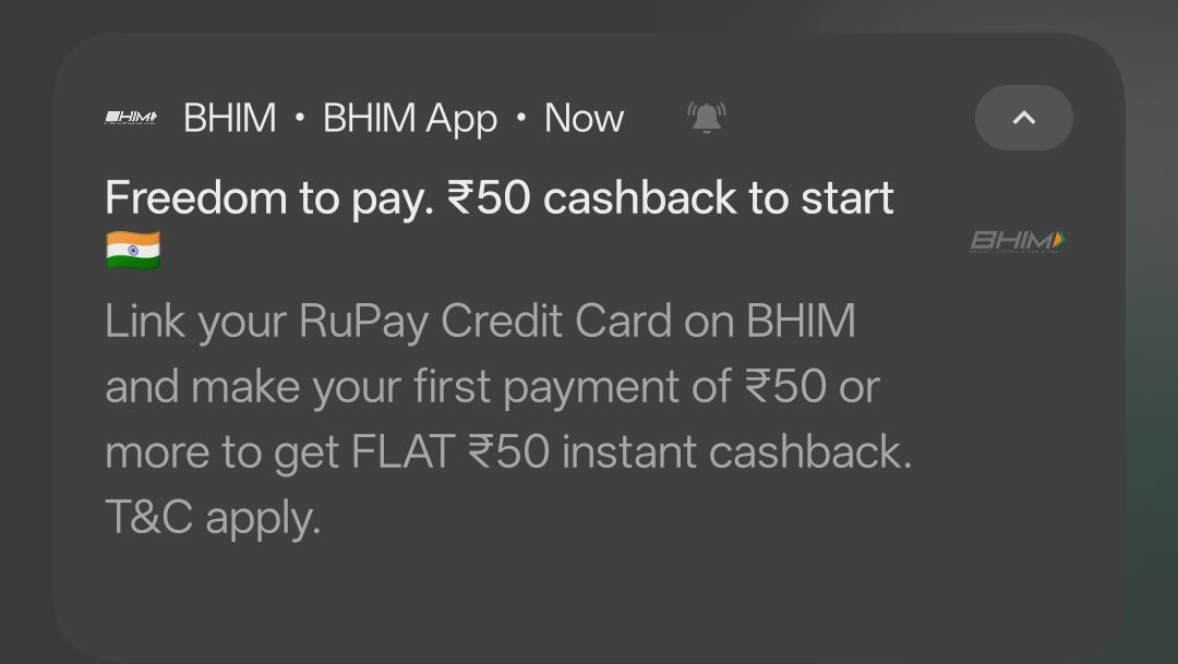 Bhim FreedomToPay+RupayCC | Flat 50