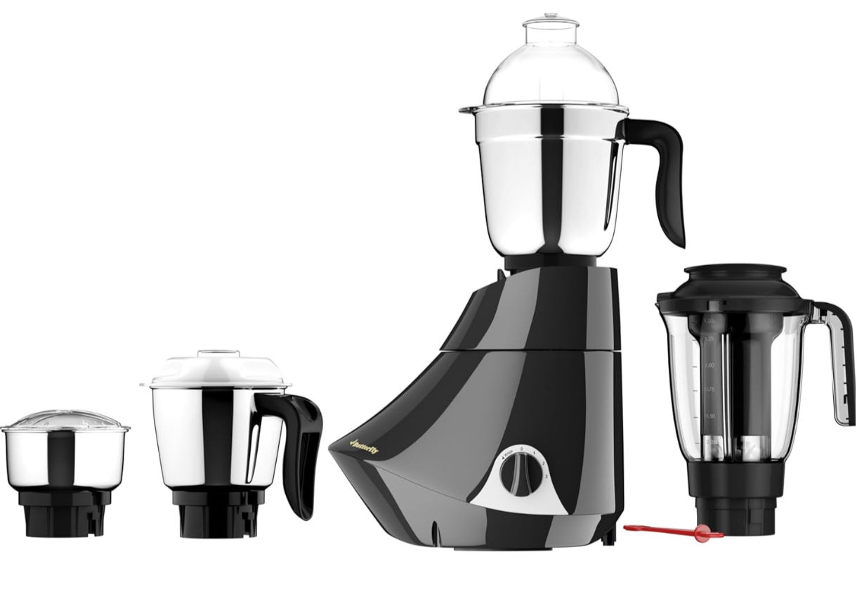 Butterfly Smart 750 Watts Mixer Grinder with 4 Jars 3 Stainless Steel Jars & 1 Juicer | ABS Body | Heavy Duty Motor | 2 Years Manufacturer's Warranty | Grey