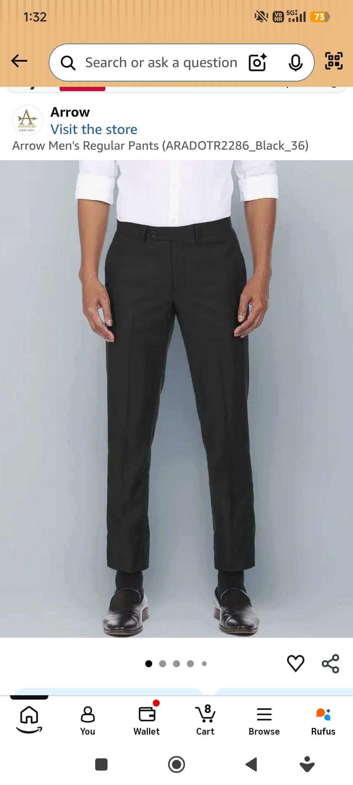 Arrow Men's Regular Pants (ARADOTR2286_Black_36)