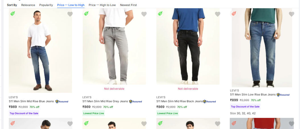 Levis:511 Slim Fit Jeans upto 70% off