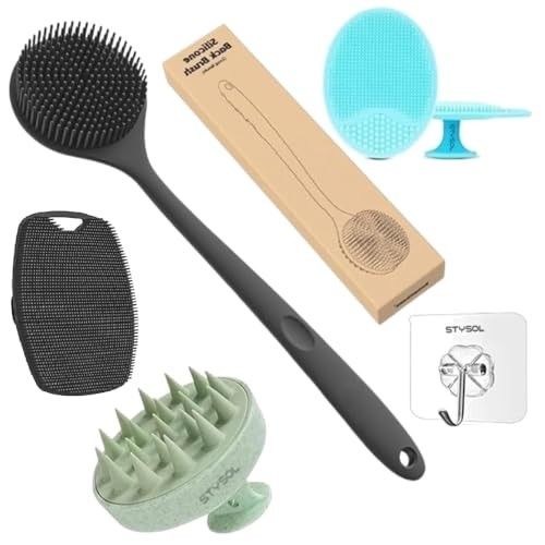 Silicone Exfoliating Body Scrubber Set - Back, Foot, Scalp, 4pc