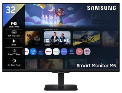 Samsung 32" (80cm) M5 Smart Monitor with Smart TV Experience|FHD 1920 x 1080|Screen Mirroring TV Plus|Speakers|Adaptive Sound|Wi-Fi|HDMI|Bluetooth|LS32FM500EWXXL|Black