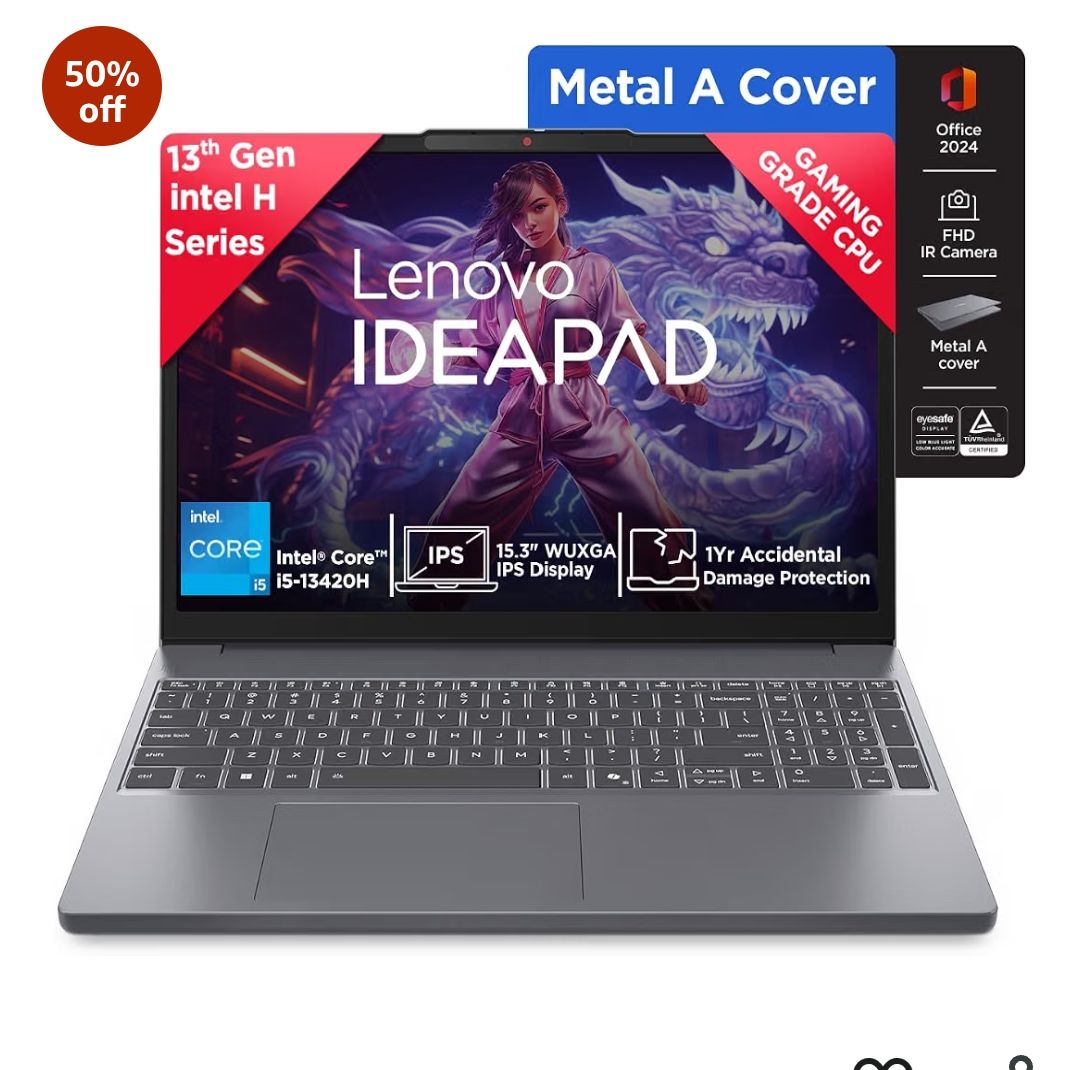 Lenovo IdeaPad Slim 3 13th Gen Intel Core i5-13420H 15.3 inch (38.8cm) WUXGA IPS Laptop (8GB RAM/512GB SSD/Windows 11/MSO 365 Basic + Office 2024/Top Metal Cover/Backlit KB/Grey/1.6Kg), 83K101MFIN