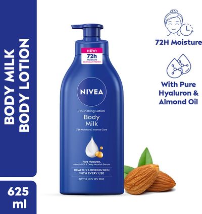 NIVEA Nourishing Body Milk with 72H Moisture, Hyaluron & Almond Oil (625 ml)
