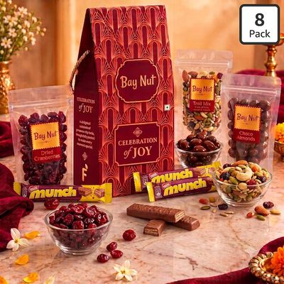 Bay Nut diwali Gift Hamper with cranberries, chocoalmond,trail mix 100gm each and 3 choclates