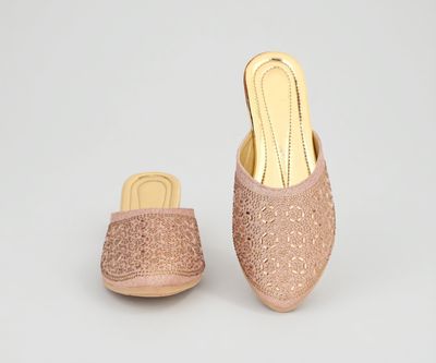 Sparkly Ethnic Slip-On Bellies & Open-Back Punjabi Mojari Flats for Ladies