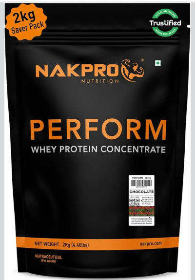 NAKPRO NUTRITION Perform Whey Protein Concentrate | 2kg Chocolate | 24g Protein, Trustified Certified