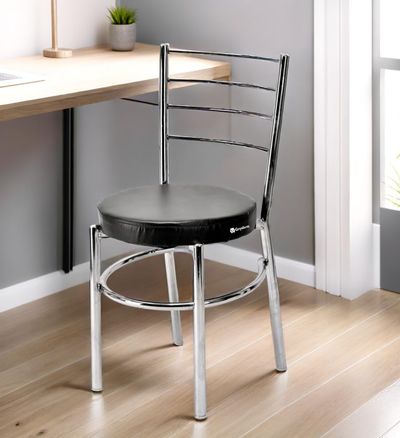 Goyal steel & furniture Steel Dining Chair with Cushion Comfortable Multi-Purpose Chair Heavy Duty for Café, Study, Hostel, Restaurant, Home, Office (1, Black, Standard)