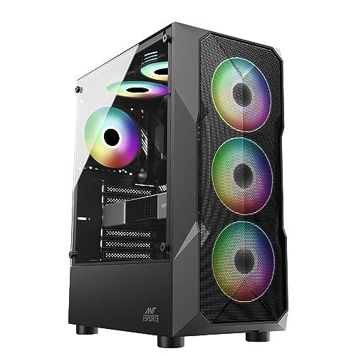 Ant Esports ICE-300 Mesh V2 Mid Tower Gaming Cabinet | High Airflow Mesh Front Panel | 4 Pre-Installed 120mm ARGB Fans | ATX, Micro-ATX, Mini-ITX Motherboard Support (Black)
