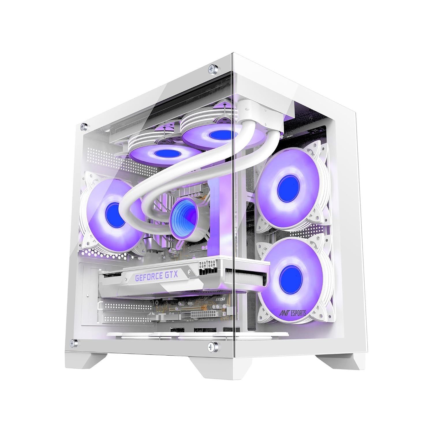 Ant Esports Crystal Z2 Mid-Tower Computer Case/Gaming Cabinet - White | Support Micro-ATX, Mini-ITX | Pre-Installed 3 ARGB Infinity Mirror Fans