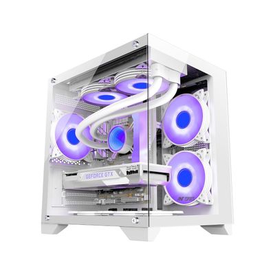 Ant Esports Crystal Z2 Mid-Tower Computer Case/Gaming Cabinet - White | Support Micro-ATX, Mini-ITX | Pre-Installed 3 ARGB Infinity Mirror Fans