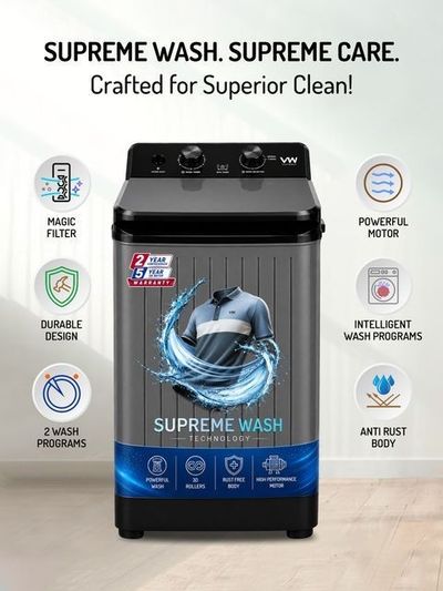 VW 8.5 kg Semi-Automatic Top Load Washer only Grey (V8 SupremeWash)