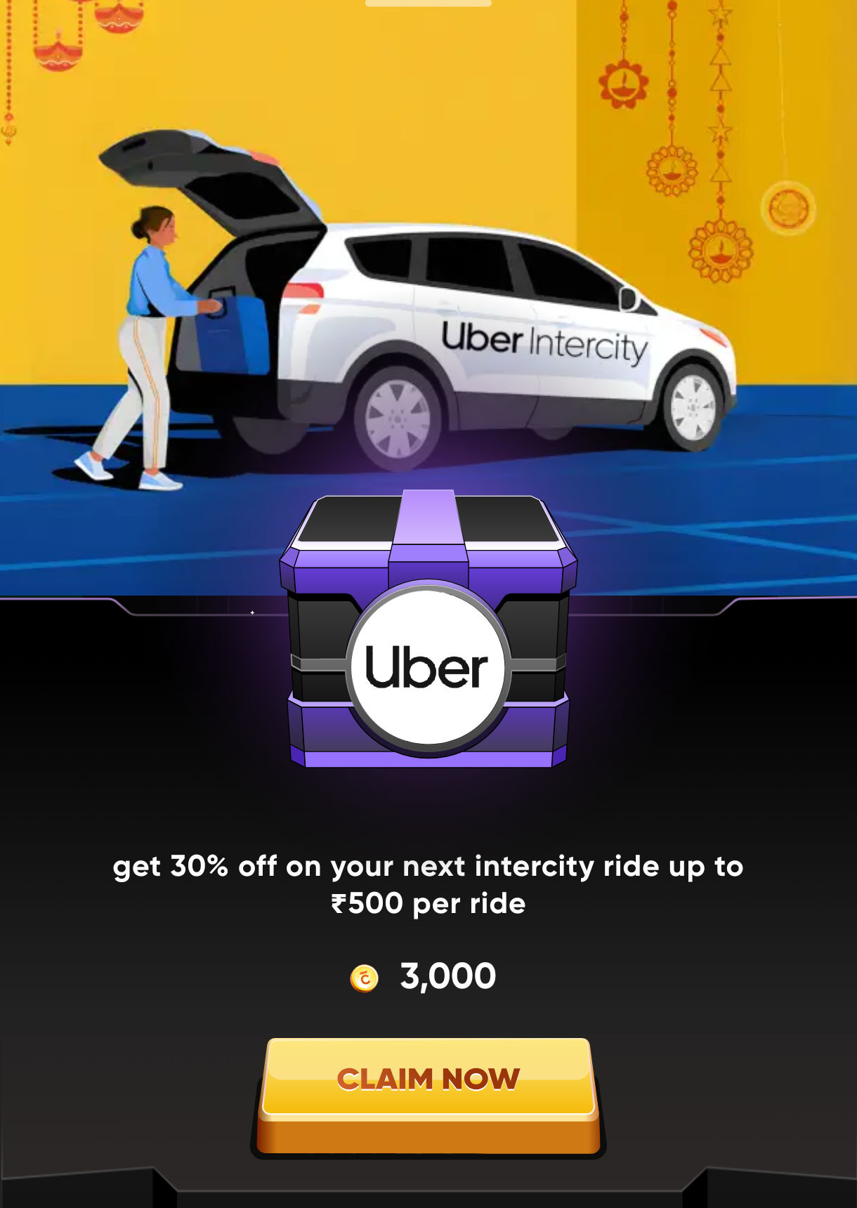 CRED x Uber: get 30% off on your next intercity ride up to ₹500 per ride